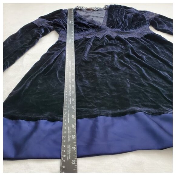 PINKO Navy Velvet Silk Mini Dress V-Neck Long Sleeve Sz 6 Classic Glamour Event - Picture 9 of 12